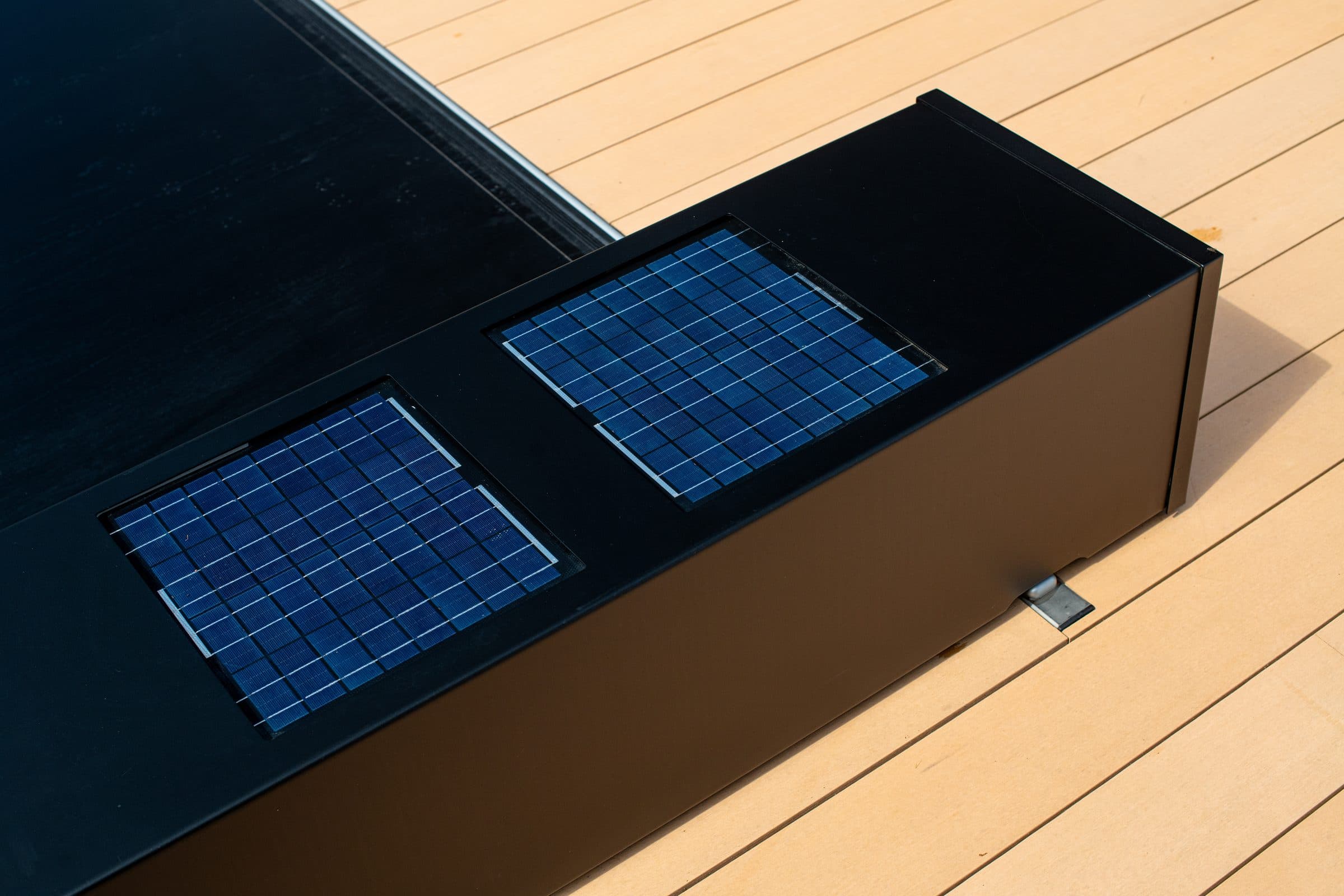 Two solar panels charge the batteries